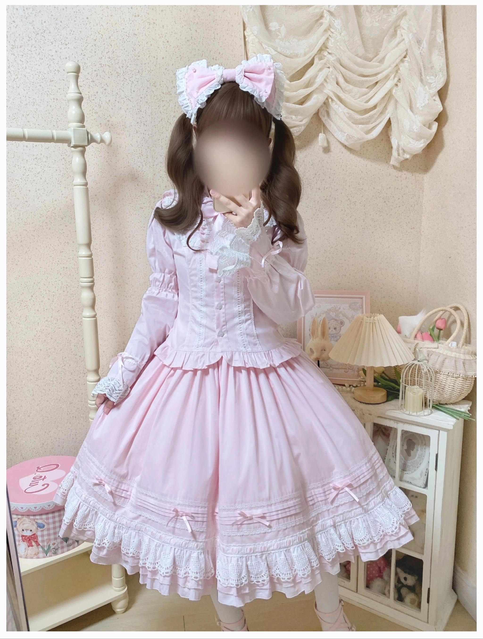 Little Bunny Bakery - Old School Lolita Cotton JSK Dress, Bunny-ear Heart Apron and Accessories - image 9