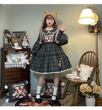 Christmas Vintage Lolita Skirts Doll Collar Blouse Plaid Skirt Set - image 17