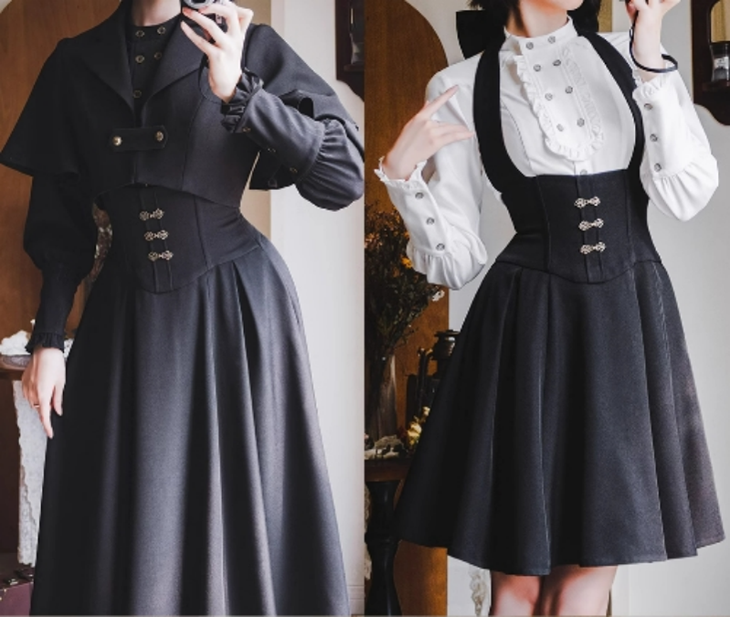 Vintage Lolita Fishbone Halter Skirt and Autumn Jacket - image 17