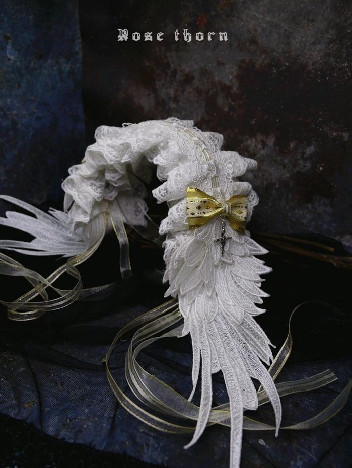 Rose Thorn Angel Wings Embroidered Elegant Lolita Headband - image 10