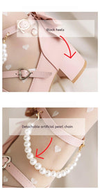 Round Toe Sweet Lolita Shoes, Detachable Pearl Chain - image 5
