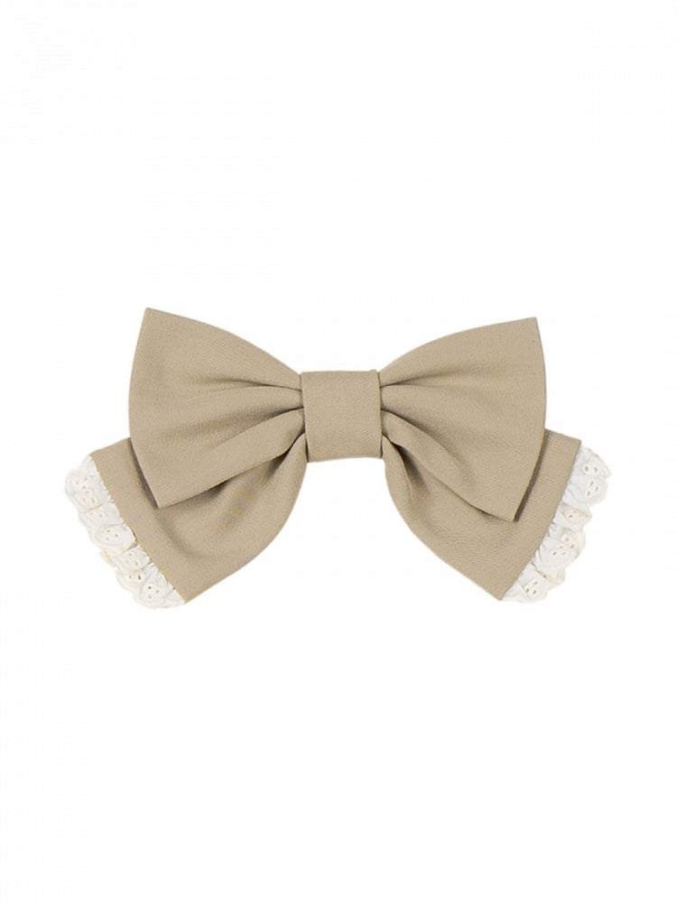 Beige and Blue Puff-Sleeve Lolita OP with Scalloped Hem and Butterfly Bows - image 5
