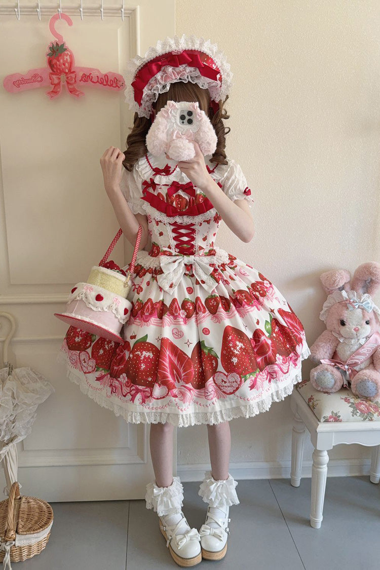Sweet Berry Tale Strawberry Print Ruffle Bowknot Lace Sweet Lolita JSK Dress - image 16