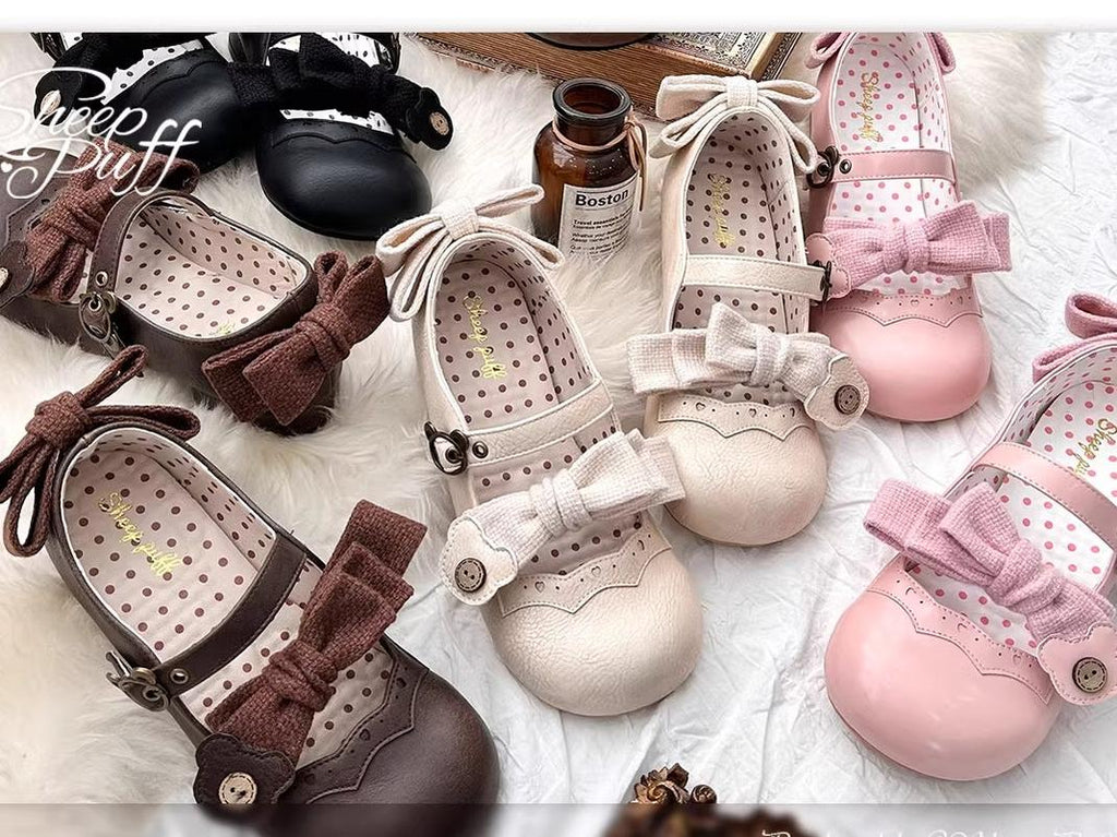 Bear Room - Sweet Lolita Shoes Double Bow Round Toe Flat Shoes - image 2