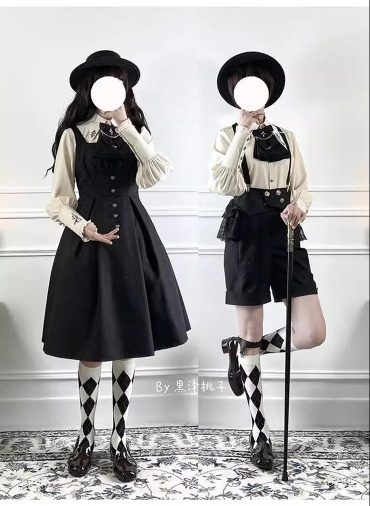 Night Raven Magic - Ouji Lolita Dress Set, Suspender Shorts & Cape - image 8