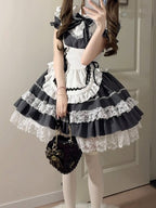 Gray Striped Lace OP Dress with Apron - image 7