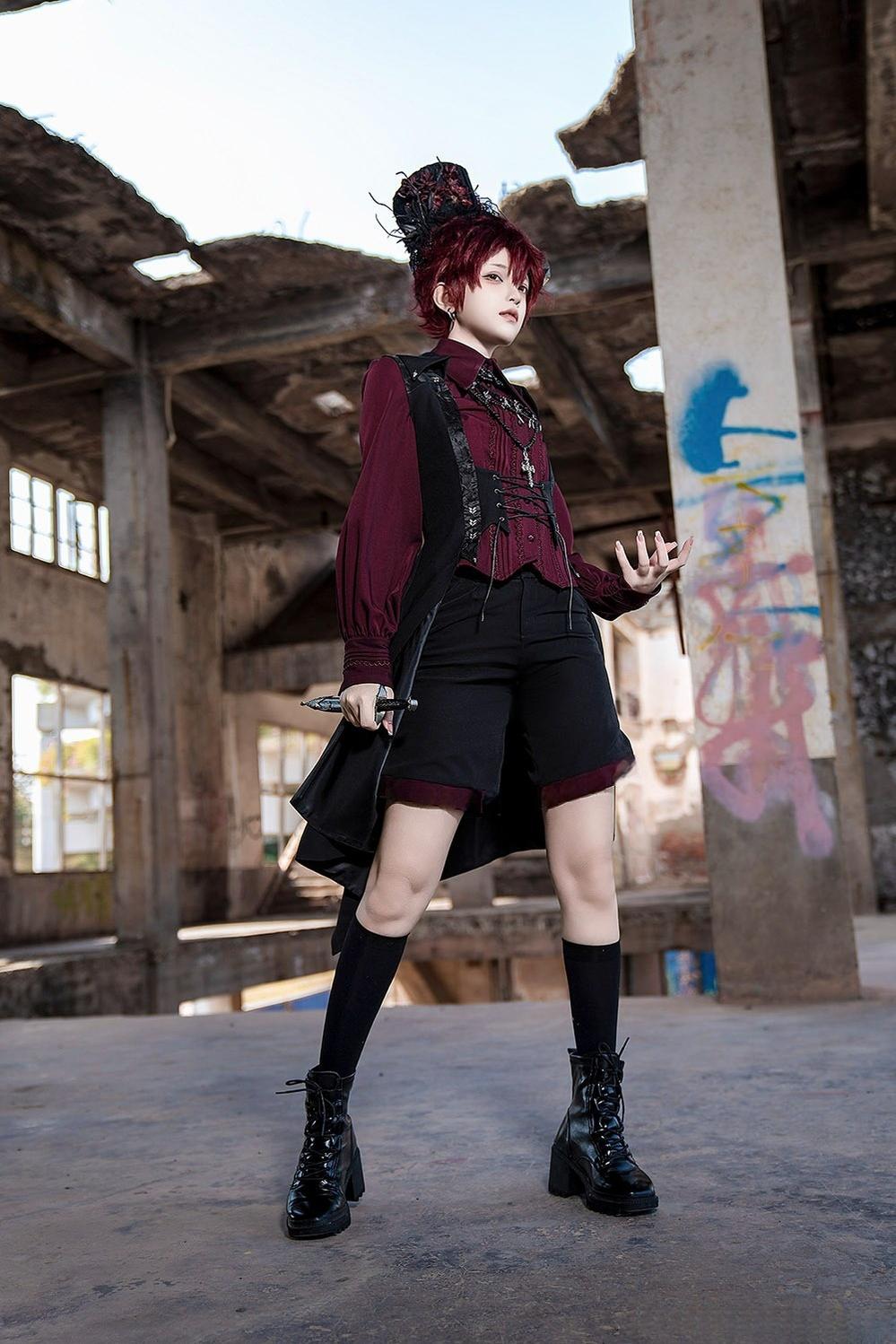 Red and Black 4.0 - Ouji Lolita Long Vest & Red Blouse - image 7