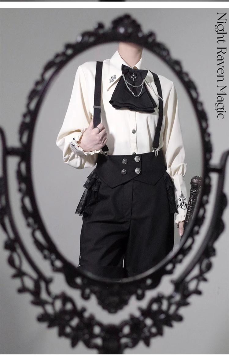 Night Raven Magic - Ouji Lolita Dress Set, Suspender Shorts & Cape - image 32