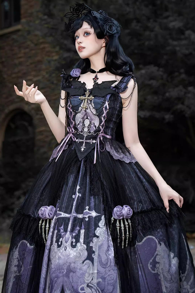 Skull Magic Gothic Lolita Top and Skirt Set in Black and Blue - image 6