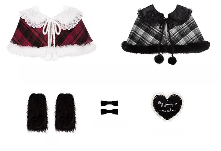 Snow Night Serenade - Fluffy Plaid Kawaii Lolita JSK, Reversible Cape and Accessories - image 29