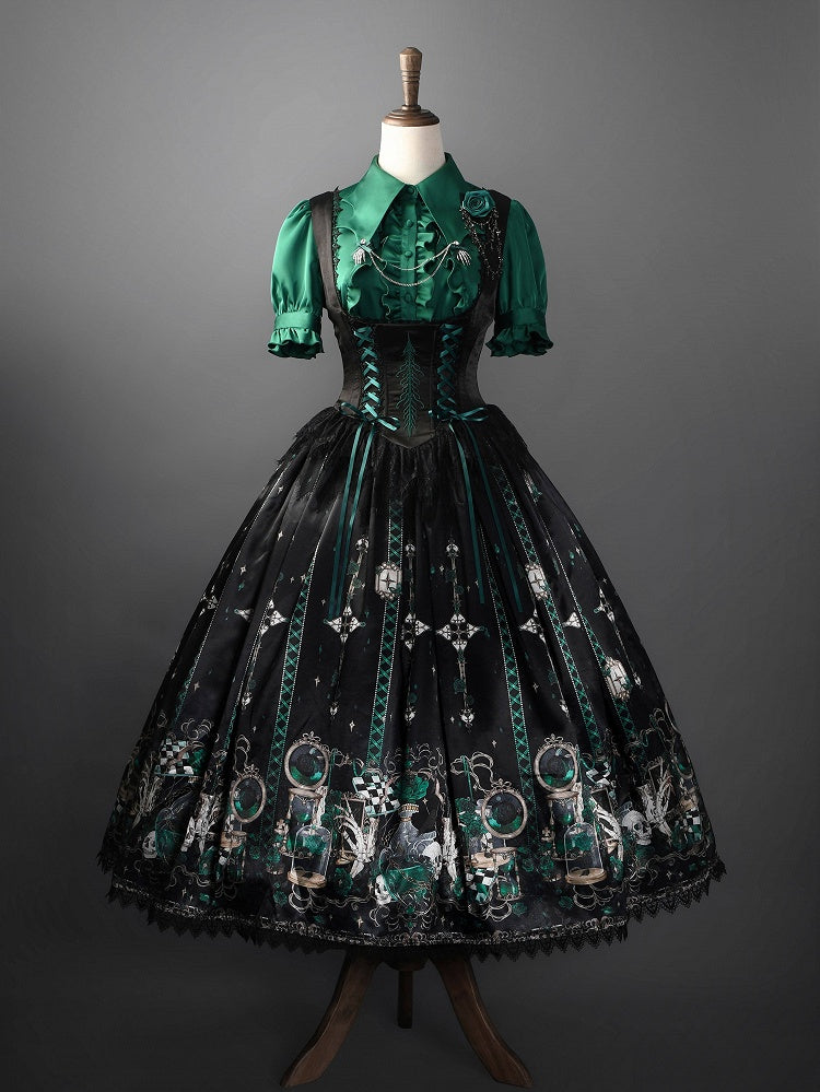 Green Rosette and Skull Print Gothic Corset JSK - image 1