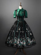 Green Rosette and Skull Print Gothic Corset JSK - image 1
