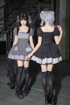 Square Collar Off Shoulder Short Sleeves Triple-Layered Bow Vintage Cool Lolita Dress - image 13