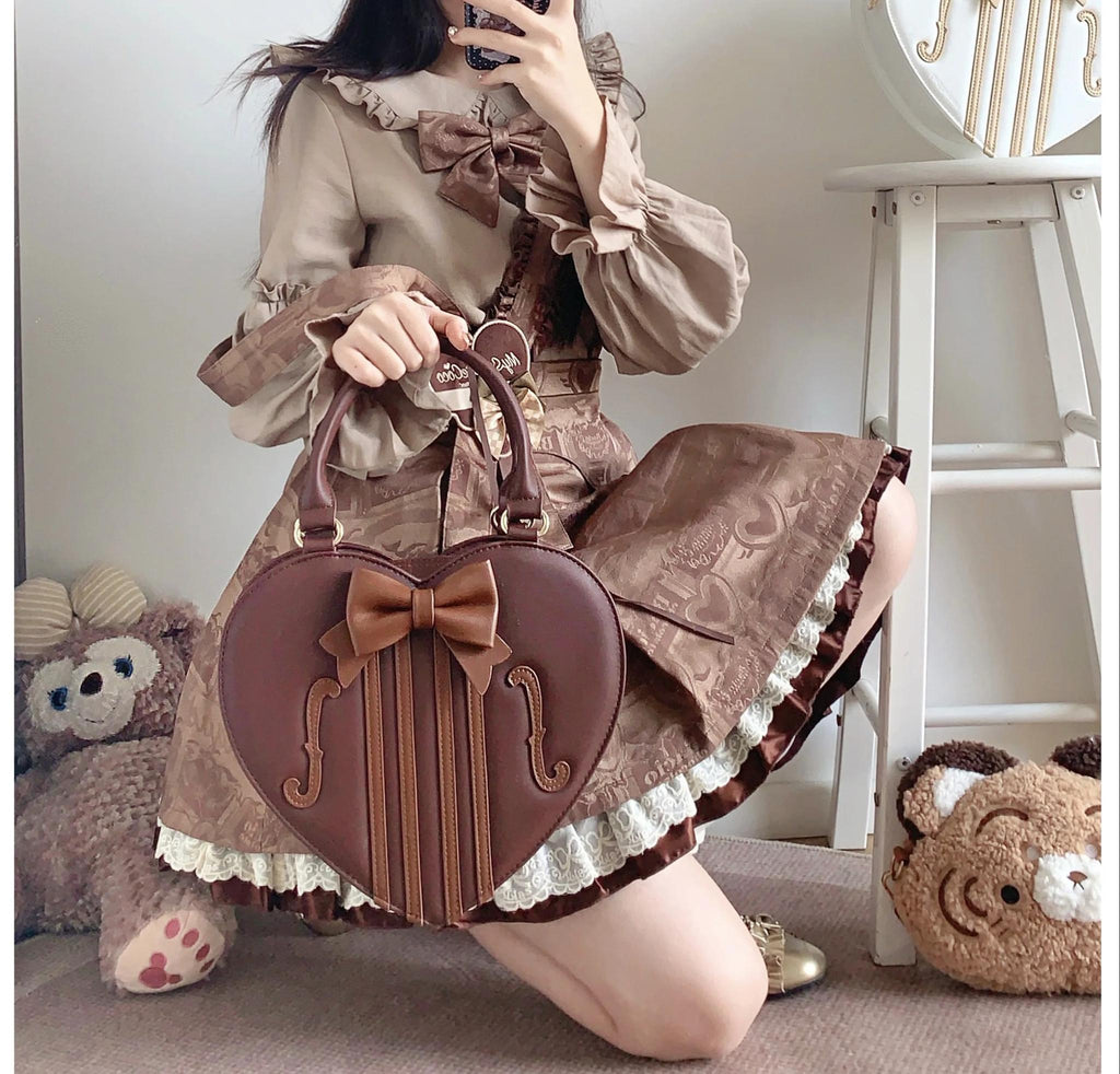 Heart of Violin - PU Classic Lolita Heart Shaped Bag, Violin and Bow Detail - image 5