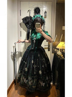 Green Rosette and Skull Print Gothic Corset JSK - image 12