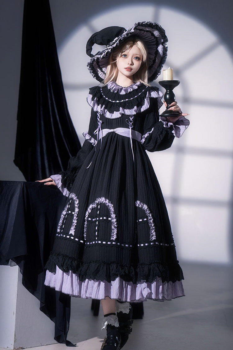 Twin Lilian - Round Collar Long Sleeves Double-Layered Ruffled Bow Lace-Up Gothic Lolita Dress - image 5
