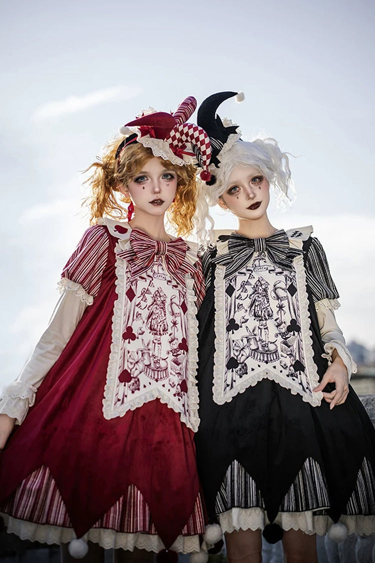 Letters and Poems · Doll Mask - Poker Clown Long Sleeves Ruffled Bow Gothic Lolita Dress Set - image 8