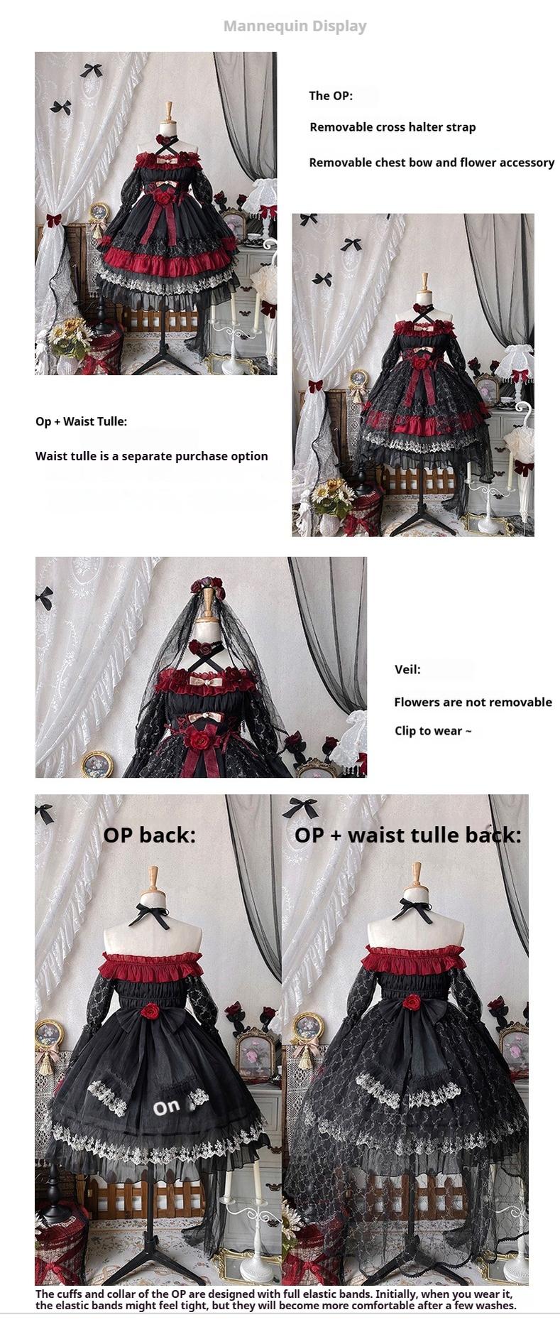 Night of Berea Gothic Lolita OP Dress in Black and Red - image 20