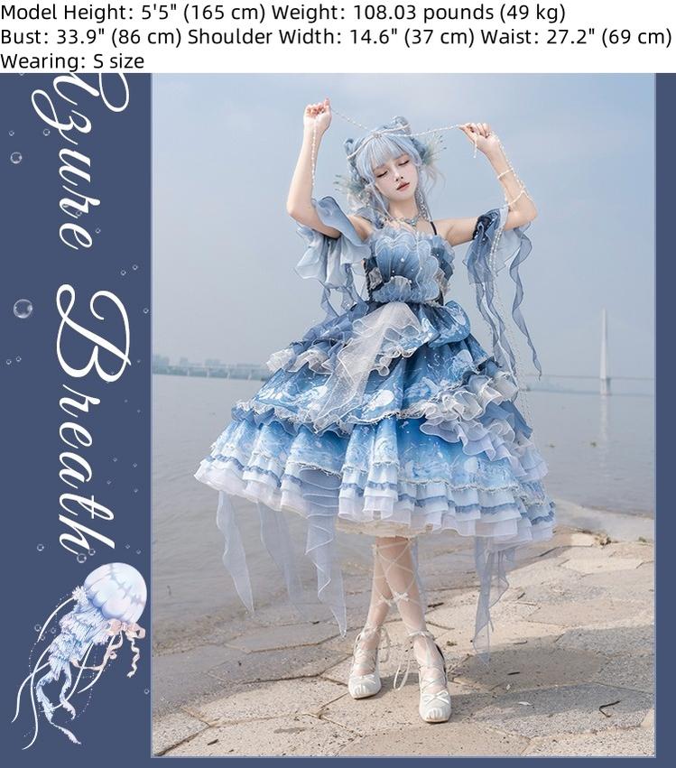 Blue Breath Jellyfish - Classic Lolita JSK Dress, Side Zipper - image 8