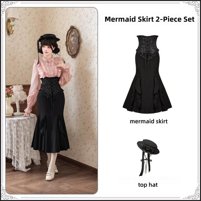 Blake - Boning Gothic Lolita Mermaid Skirt, Lifted-hem SK and Accessories - image 22