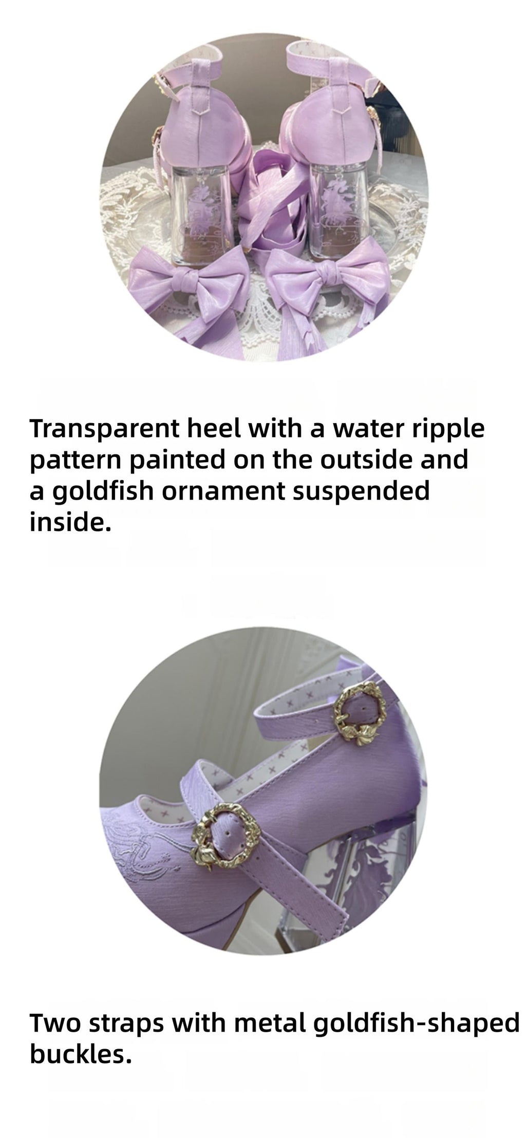 Floating Koi Land - Satin Classic Lolita Platform Shoes with Transparent Heel - image 12