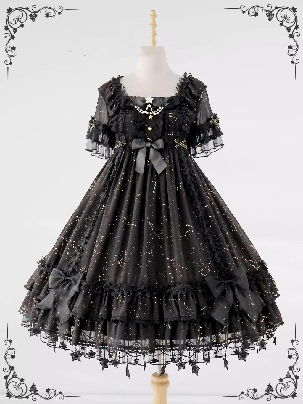 Whisper of Stars - Vintage Lolita Black OP Dress, Constellation-Themed - image 2