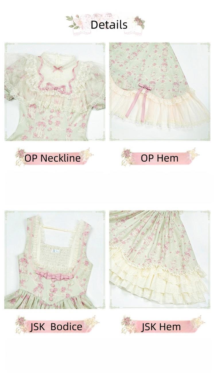 Wind Swept Roses - Classic Lolita Rose Printed Dress Set, Petal Hem - image 7