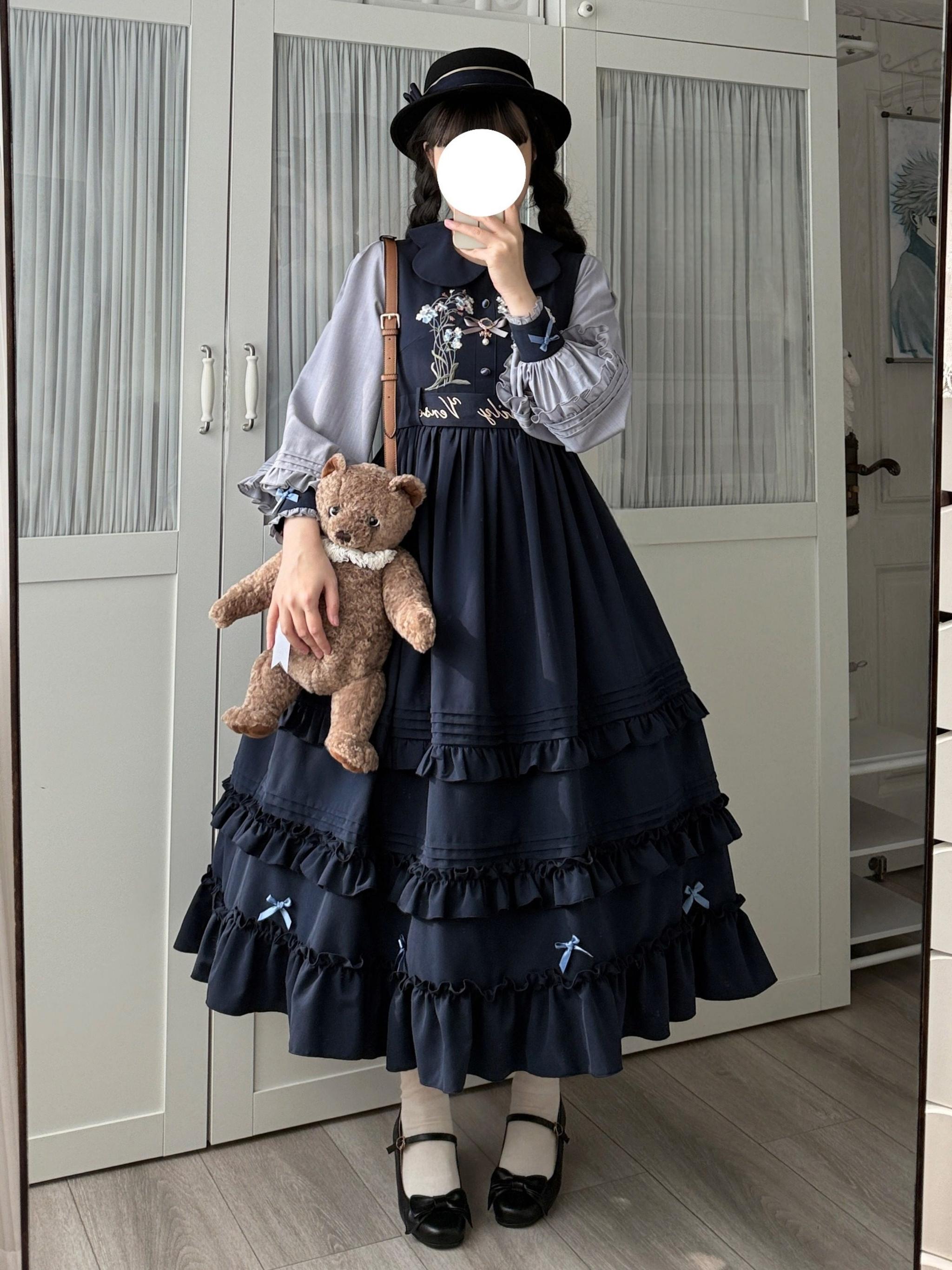 Verdant Name - High-waisted Classic Lolita Dress, Embroidered Bellflower - image 5