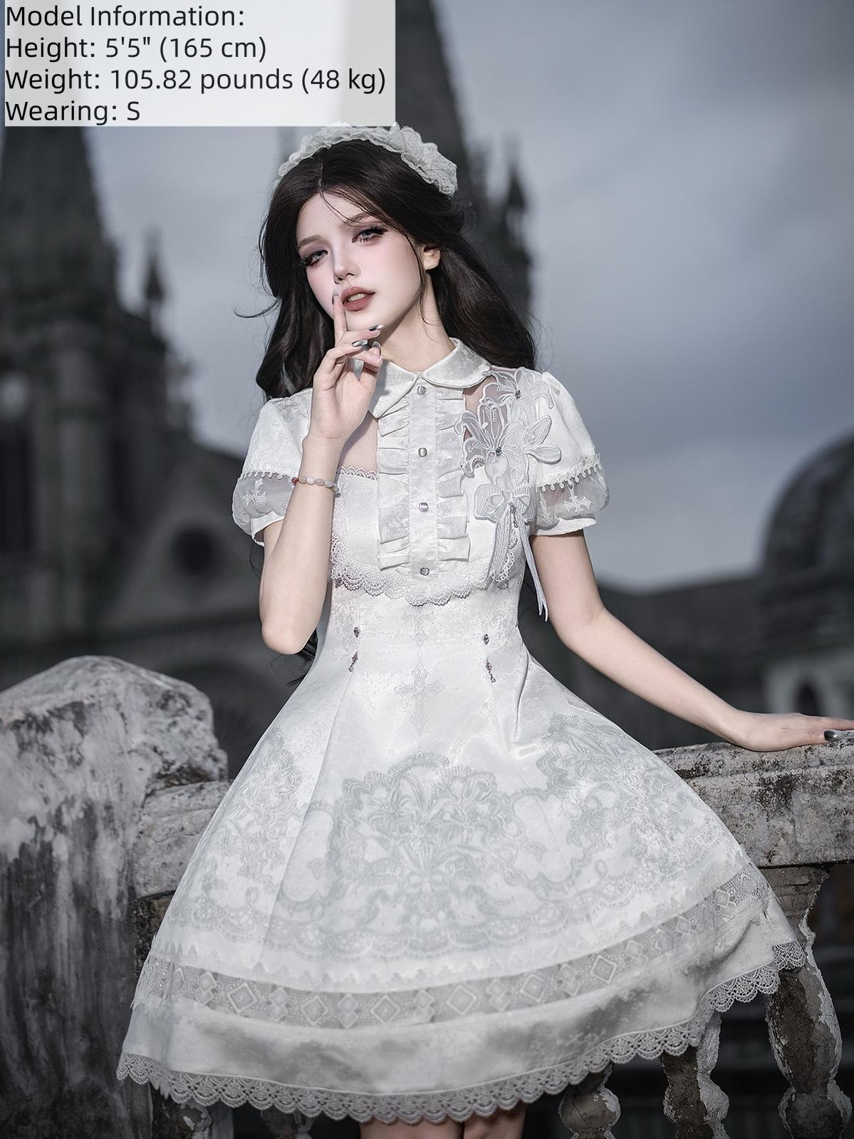 White Classic Lolita Printed OP Dress with Cross - image 6