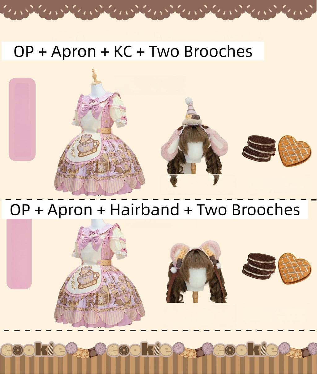 Bear Biscuit SP - Kawaii Lolita Bear Printed Dress Set with Bows - image 3