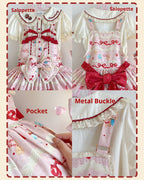 Showa Dessert Showcase - Kawaii Lolita JSK/Salopette Dress Suit, Pudding-Inspired - image 32