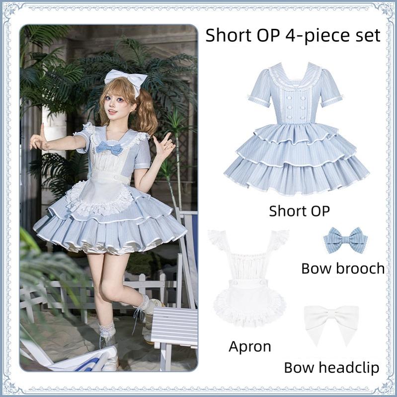 Seven-Day Bell - Blue Classic Lolita Striped OP Dress, Sailor Collar - image 32