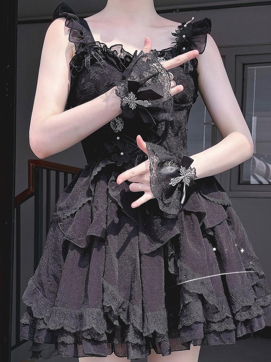 Gothic Lolita Cuffs with Cross Black and White Hand Sleeve - image 5