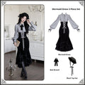 Dusk Moment - Classic Lolita Striped OP & Mermaid Dress Set, Fishbone Waist - image 22