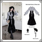 Dusk Moment - Classic Lolita Striped OP & Mermaid Dress Set, Fishbone Waist - image 22