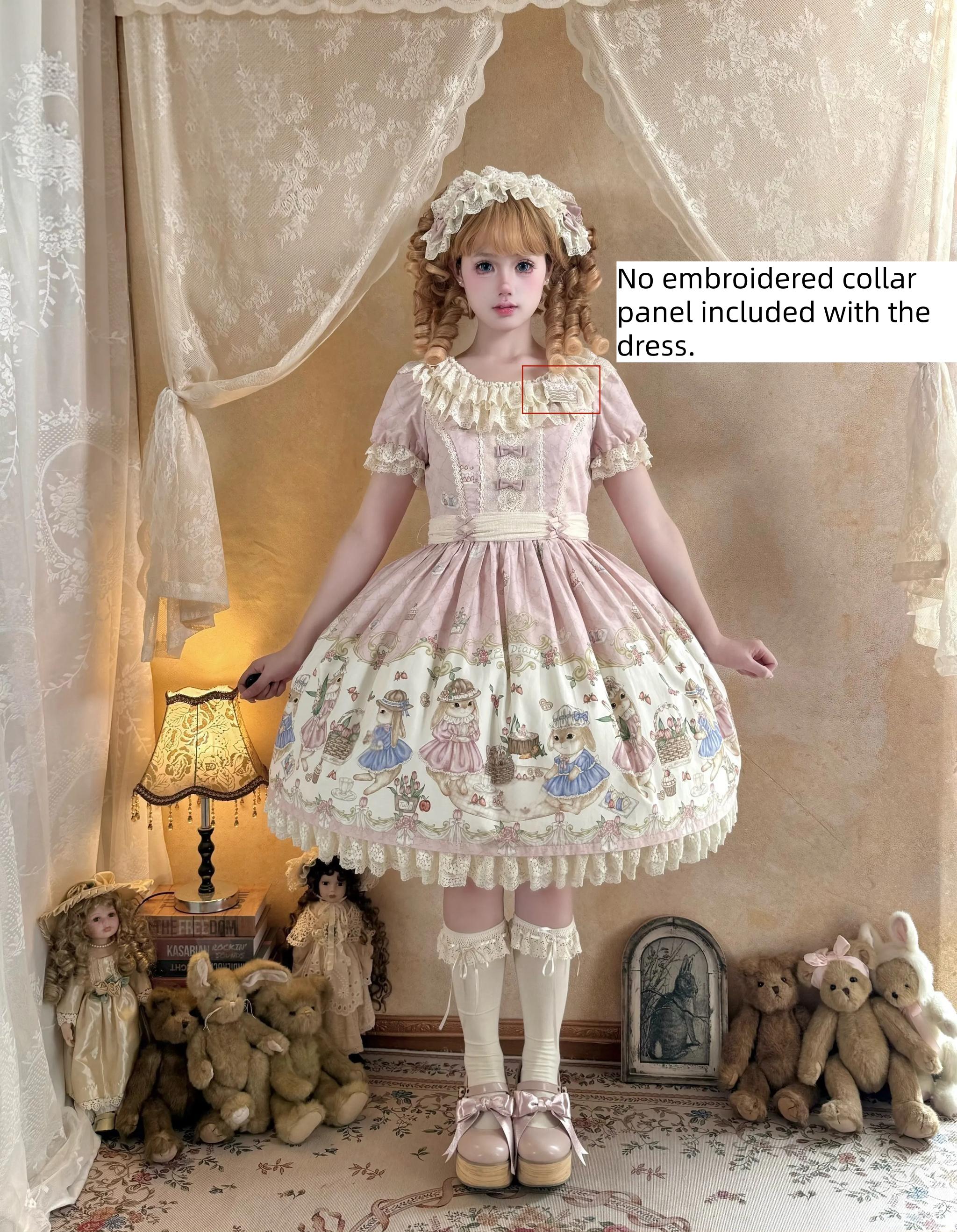 Picnic Bunny - Cotton Daily Doll-like Lolita OP Dress, Bunny Print and Accessories - image 4