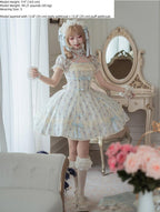 Garden Encounter of Three Springs - Cotton Old School Lolita Floral Print OP, Lace Back Opening and Accessories - image 6