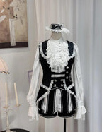 Crow Feather Ode - Ouji Lolita Cotton Linen Shirt and Clock Embroidery Vest Set - image 1