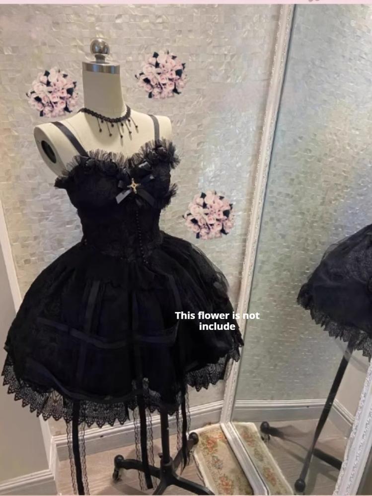 Rose Cage - Gothic Lolita Black Suspender Dress - image 11