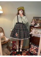 Christmas Vintage Lolita Skirts Doll Collar Blouse Plaid Skirt Set - image 2