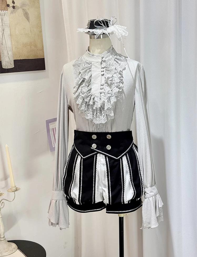 Crow Feather Ode - Ouji Lolita Cotton Linen Shirt and Clock Embroidery Vest Set - image 11