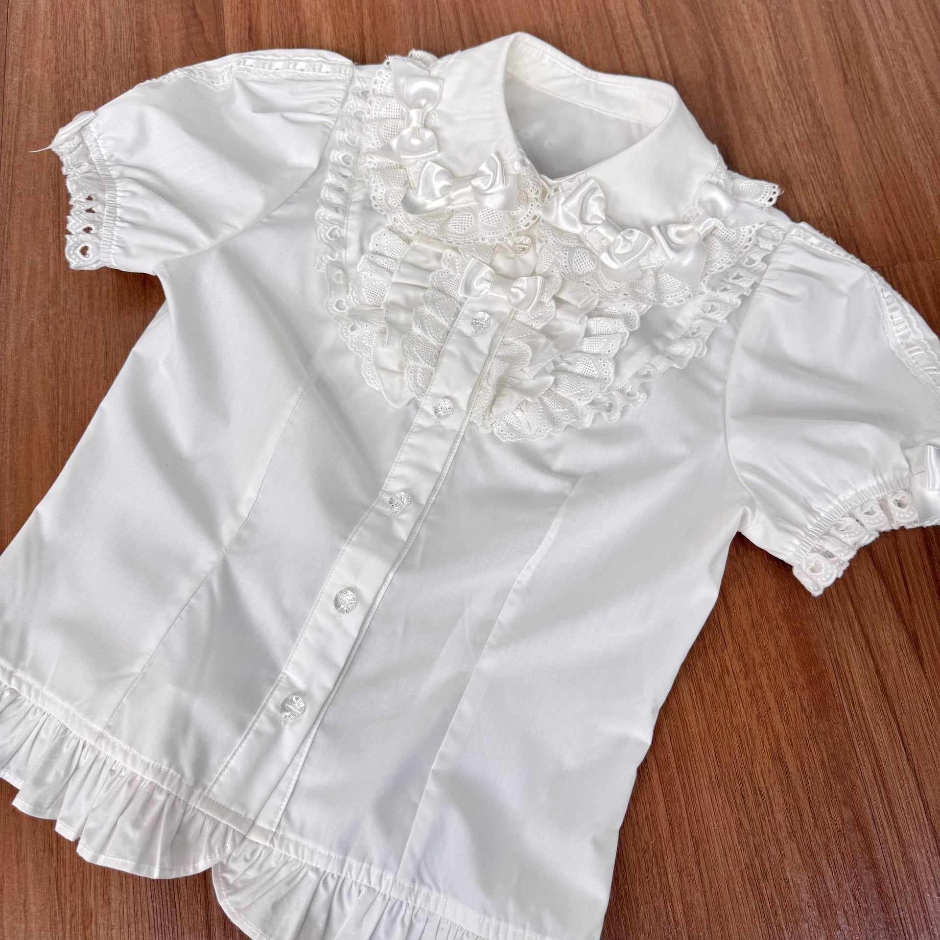 Short Sleeve Blouse Only - White (with white bows) - Summer 2026 TaTaTa Lolita coordinate piece