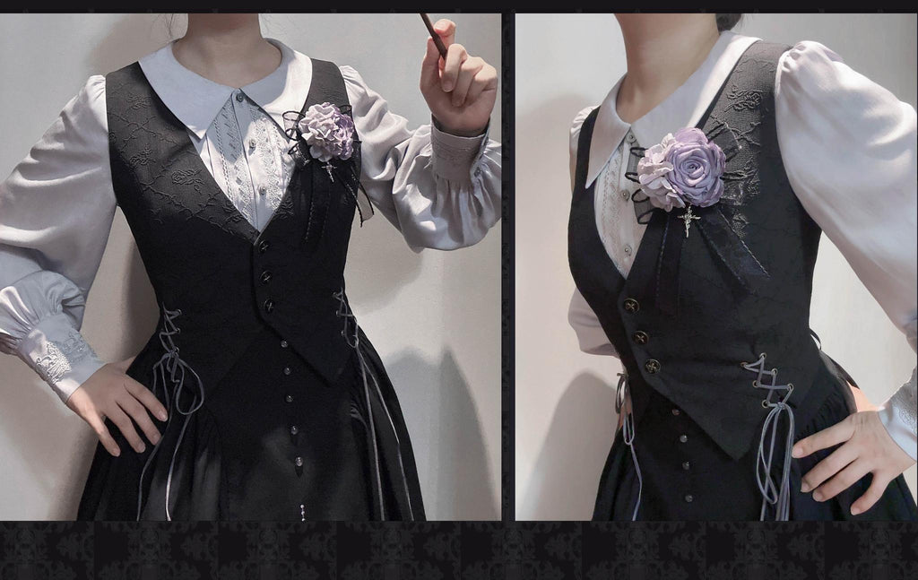 Witch Notes - Gothic Lolita Embroidered Dress Suit, Cross and Rose Print - image 42