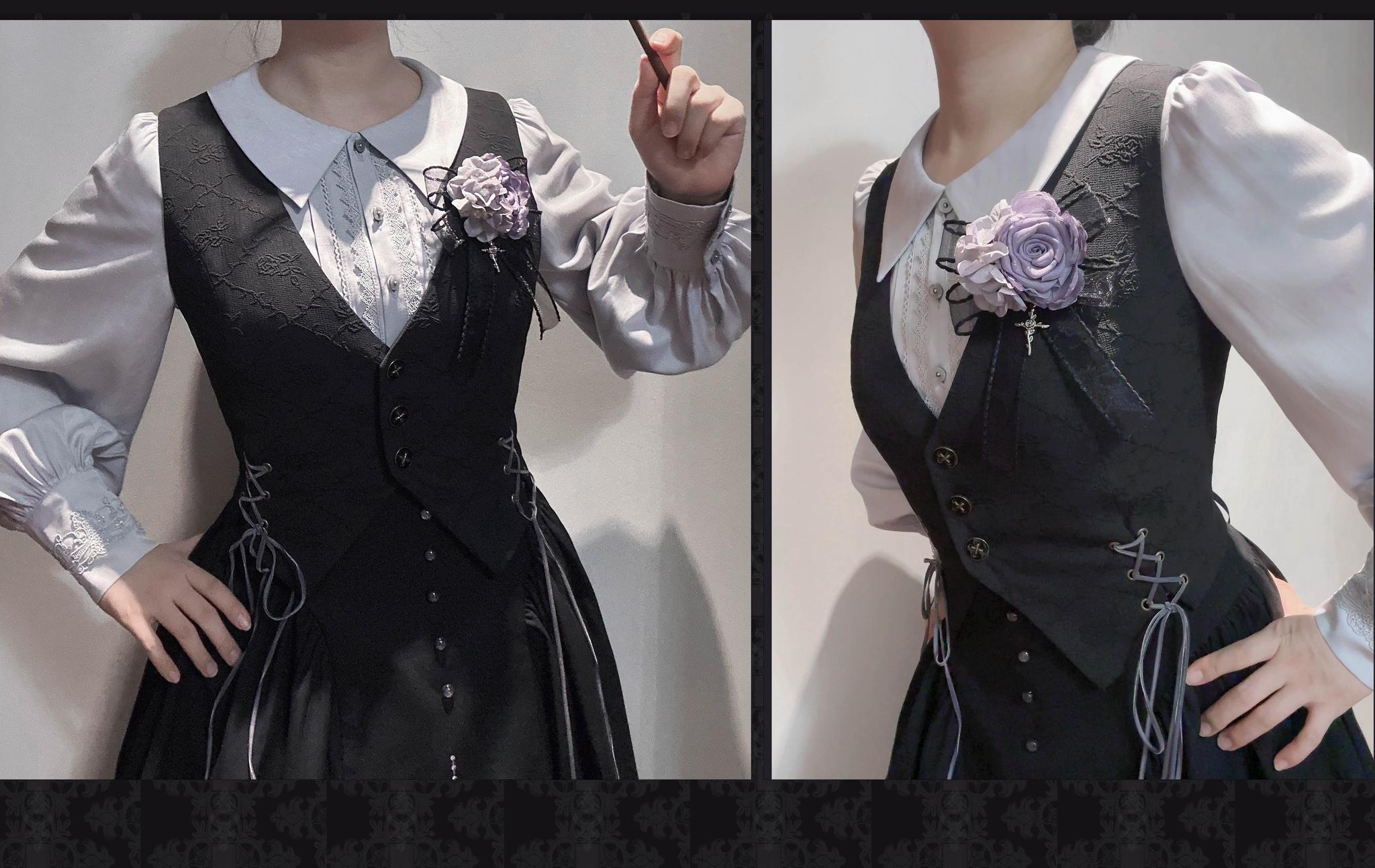 Witch Notes - Gothic Lolita Embroidered Dress Suit, Cross and Rose Print - image 42
