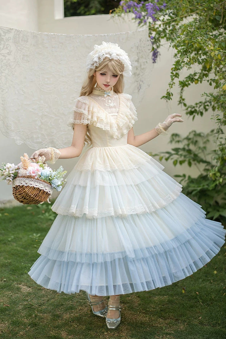 Sincere Vow - Edwardian Collar Short Sleeves Ombre Multi-Layered Ruffled Embroidered Sweet Lolita Dress - image 16