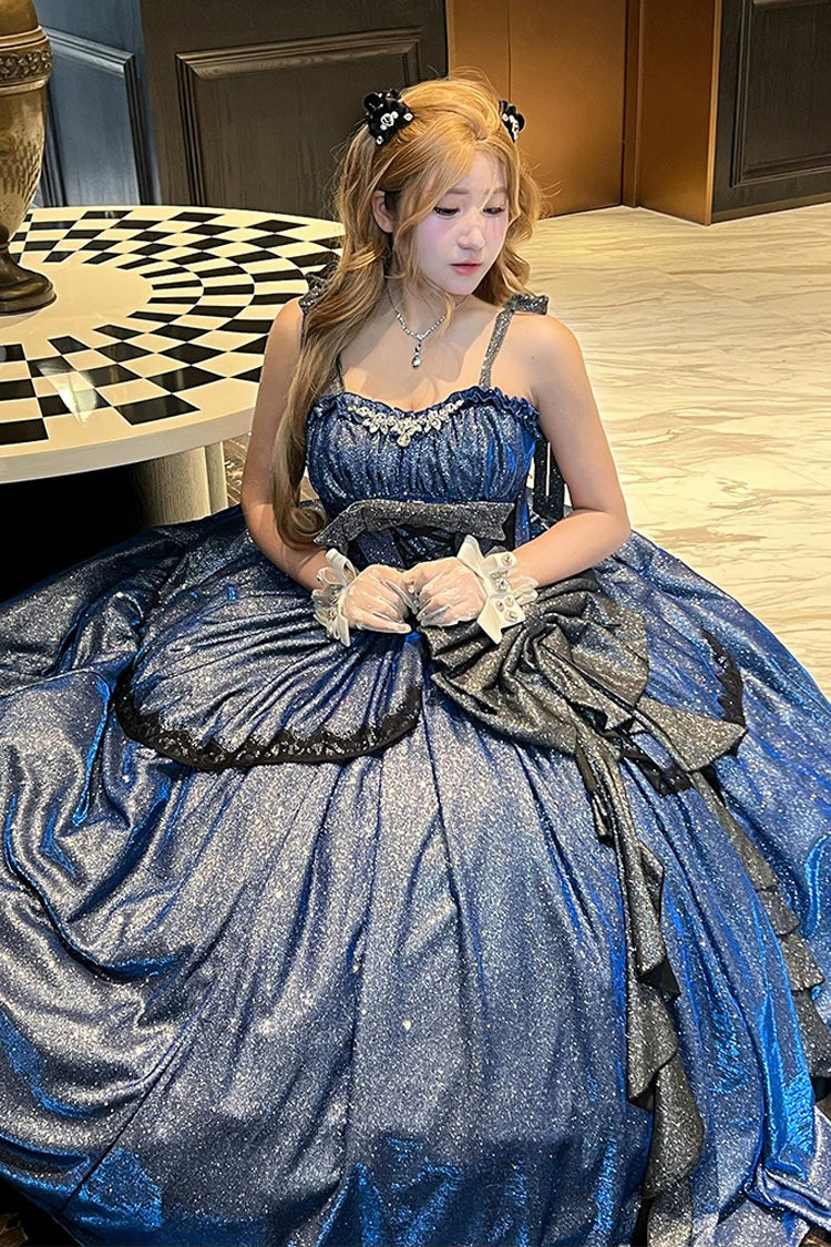 Galaxy of Fallen Tears - Sleeveless Glitter Series Ruffled Bow Asymmetric Sweet Lolita JSK Dress - image 9