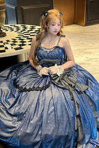 Galaxy of Fallen Tears - Sleeveless Glitter Series Ruffled Bow Asymmetric Sweet Lolita JSK Dress - image 9