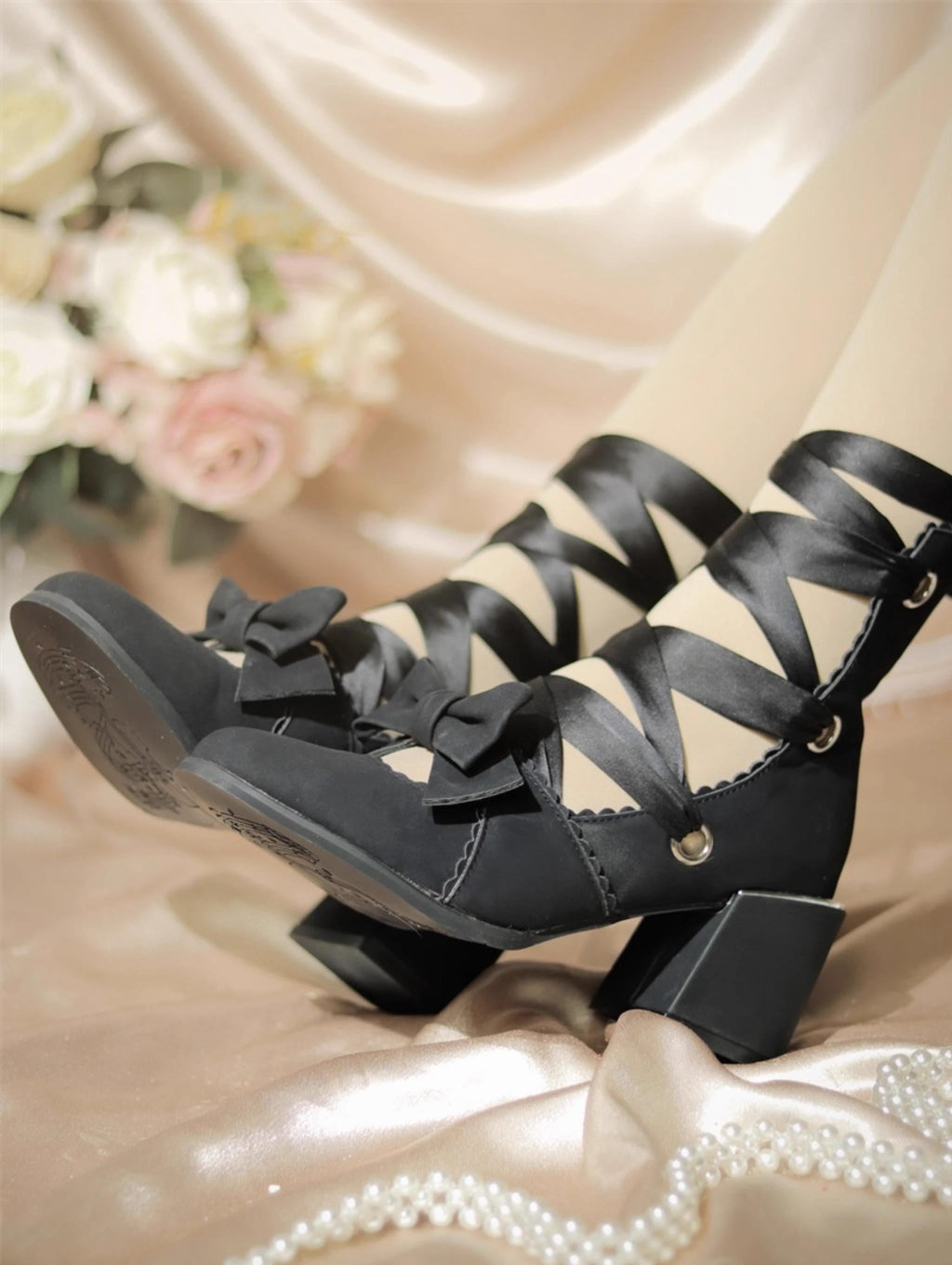 Muse Kiss - Elegant Lolita Shoes Lace-up Bow Heels Round Toe - image 13