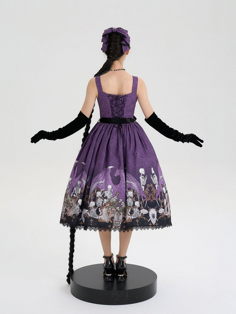 Purple Skeleton and Cross Print Gothic Lolita JSK - image 2