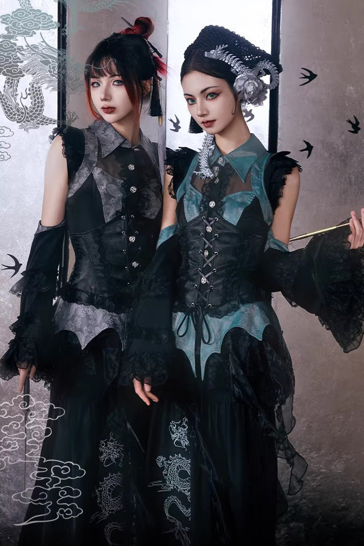 Sky Dragon Gothic Oriental Lolita Skirt Set - image 6